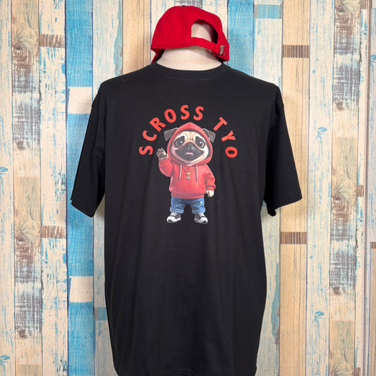 SCROSS TYO pug(red) ロゴプリント Tシャツ